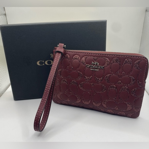 Coach Handbags - Coach Wallet Signature C Glitter Embossed Corner Zip Wristlet Brand New in Box